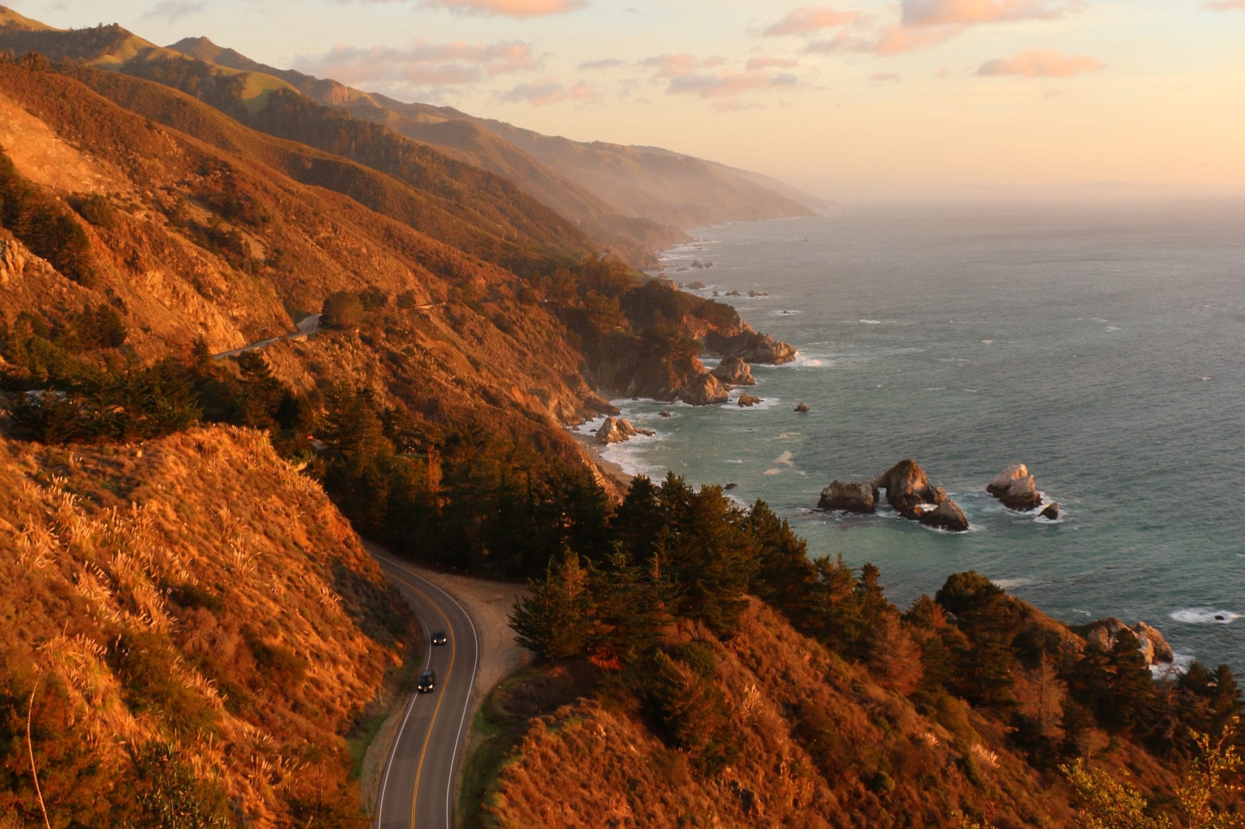 A winding road by the sea