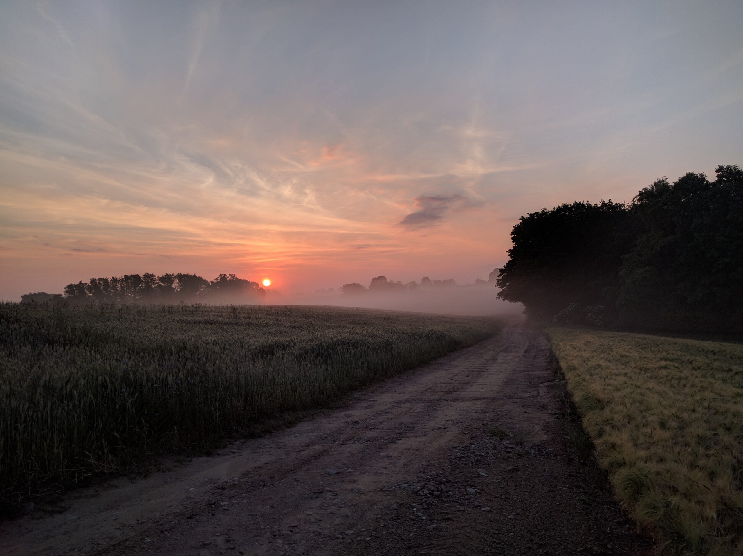 Gravel road in Poland at dusk