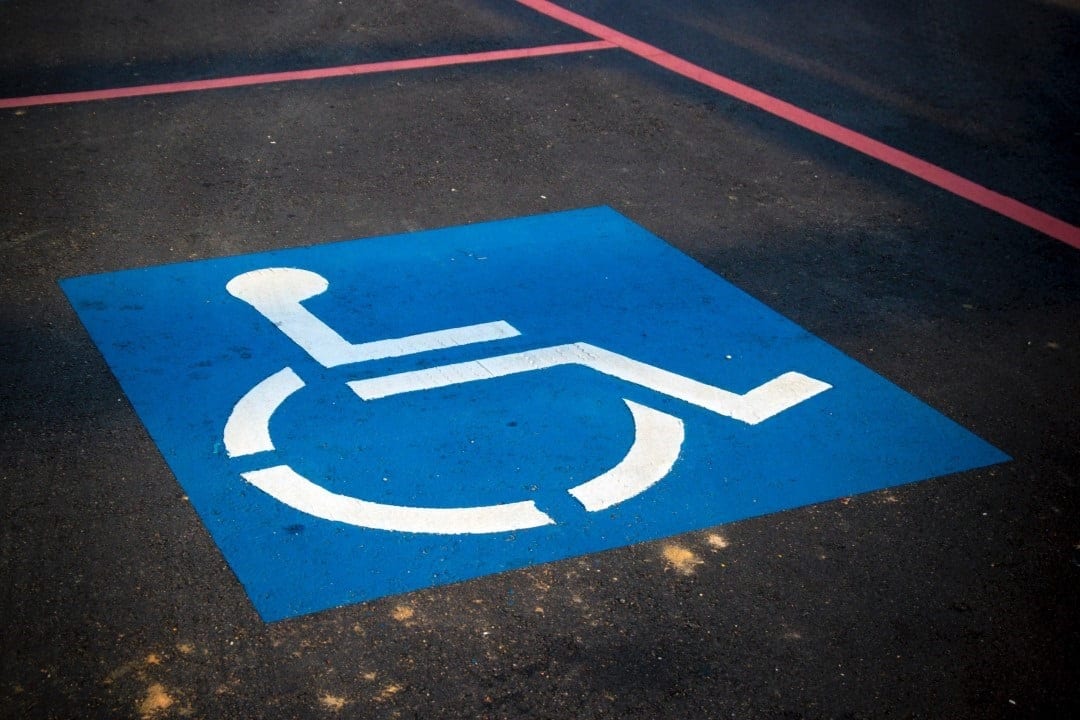 A disabled blue badge parking space
