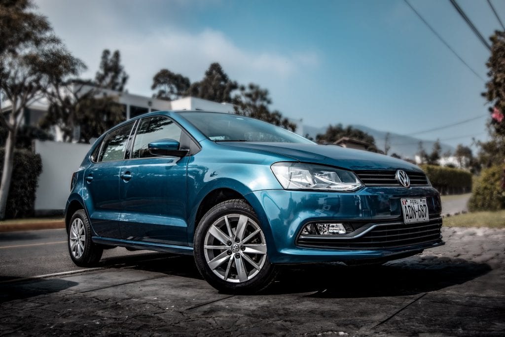 A blue car on the road