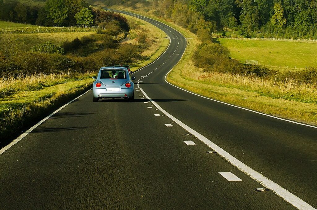 Car driving through the country