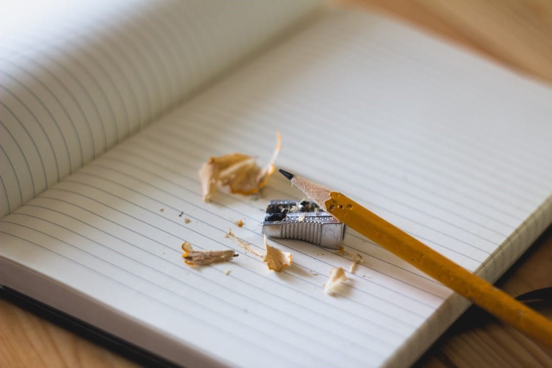 A pencil sharpened on a book
