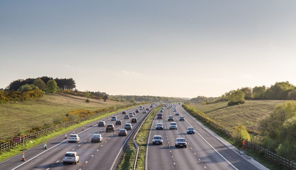 Cars driving down motorway