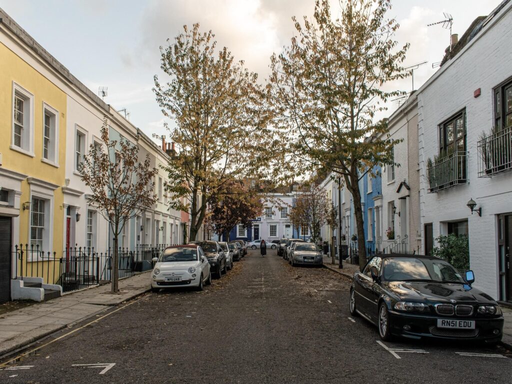 UK street with parked cars