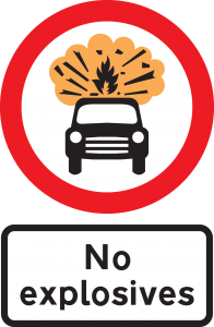 No vehicles carrying explosives road sign