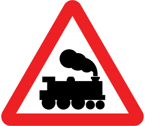 Railway level crossing without barriers road sign