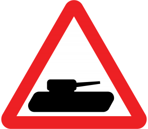 Slow-moving military vehicles road sign