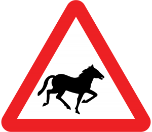 Wild horses or ponies in road ahead road sign