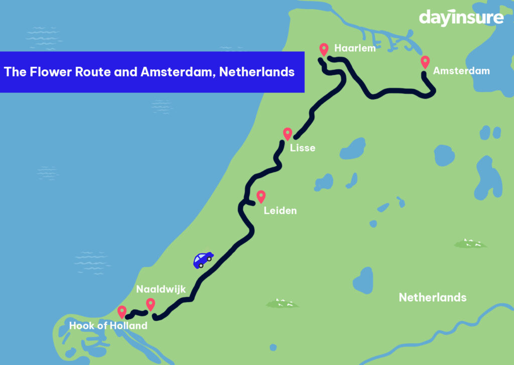 map of the flower route and Amsterdam